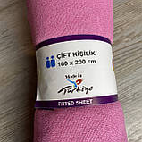 Махрове простирадло на гумці 160*200 +25 см. Колір Рожевий високої якості, фото 3