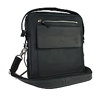 Мужская кожаная сумка-барсетка с ручкой и ремнем через плечо планшет мессенджер черная gmSMVP109