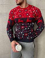 Чоловічий светр з оленями червоно-синій