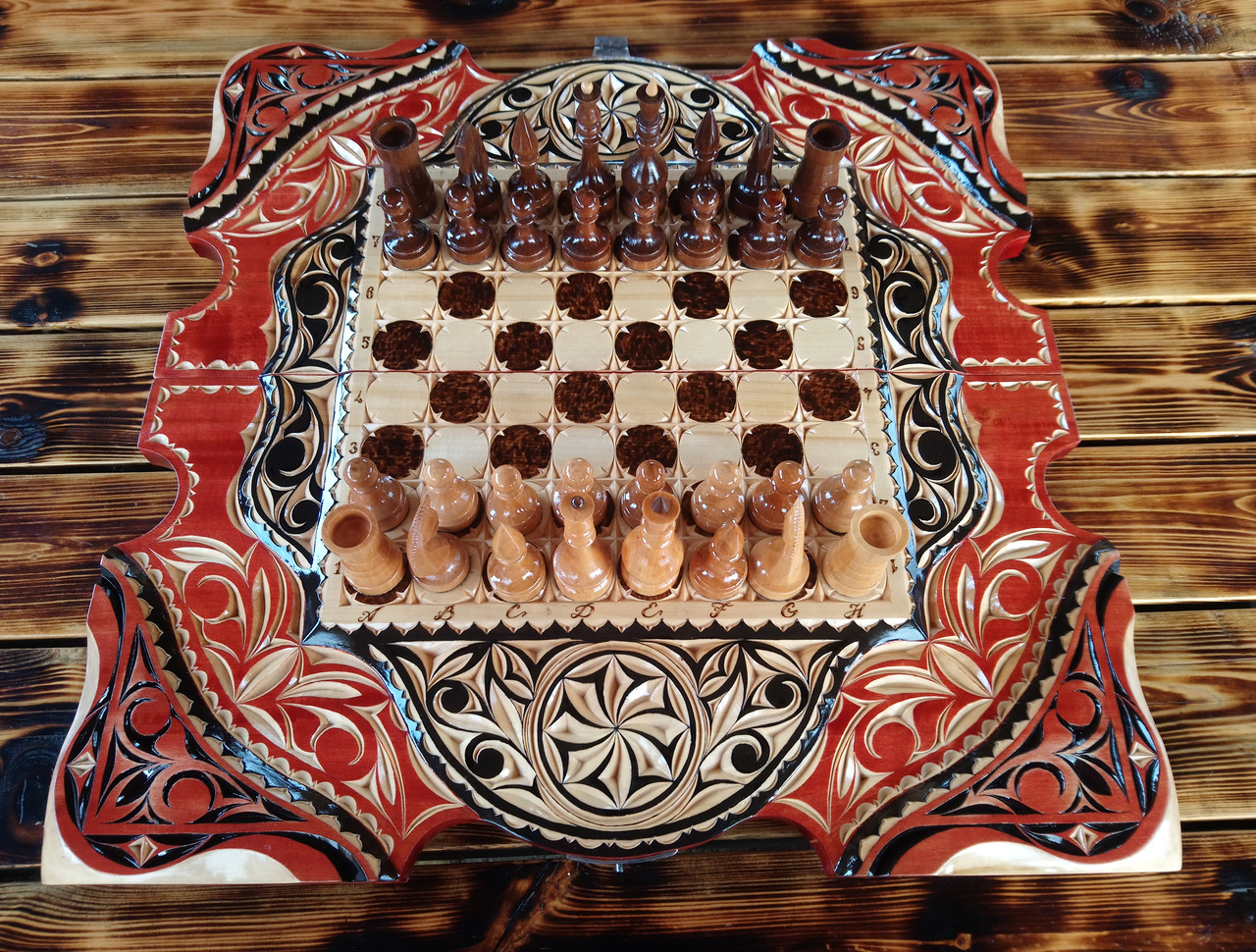 Ексклюзивні шахи-нарди ручної роботи з чохлом ,різьба по дереву