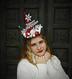 Новорічний аксесуар для дорослих. Новорічний червоний капелюшок на обручі з кульками, фото 3