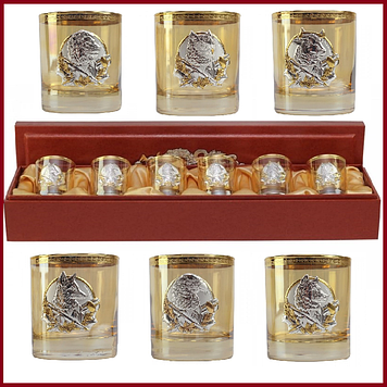 Кришталевий подарунковий набір 6 склянок із золотими накладками для віскі та води Лідер Люкс