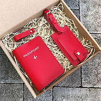 Подарочный набор кожаных аксессуаров Красный 3 предмета