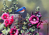 Картина по номерам Птичка и цветы 3D 2 в 1 мозаика и раскраска по номерам на подрамнике 40х50 см