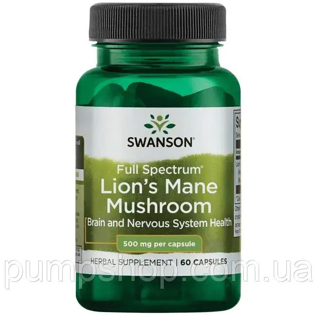 Їжовик гребінчастий Swanson lion's Mane Mushroom 500 мг 60 капс.