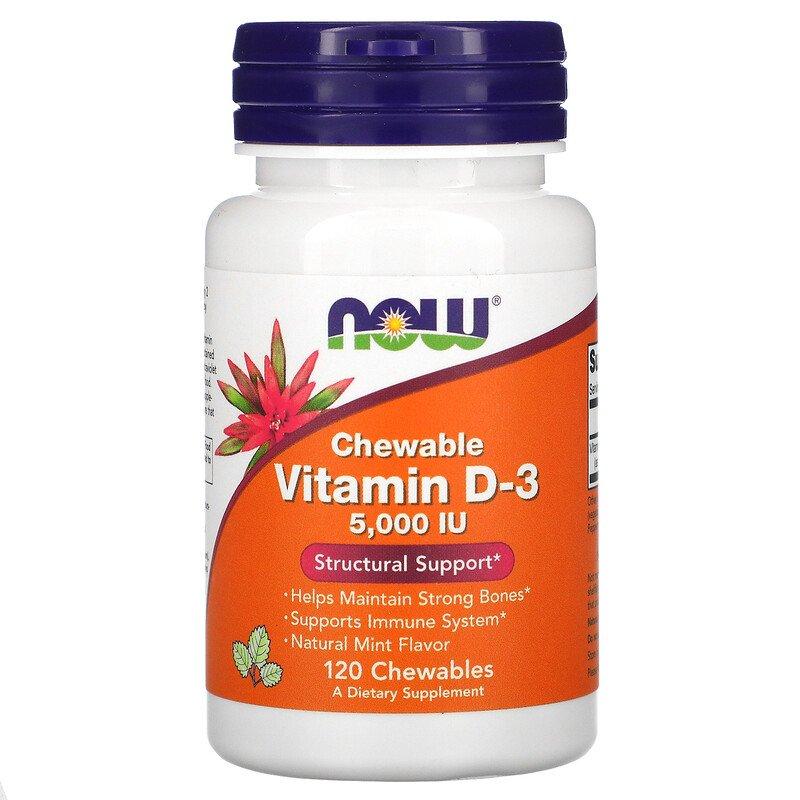 Vitamin D-3 Chewable 5,000 IU Now Foods 120 жувальних таблеток, фото 1