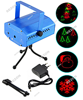 Новорічний лазерний проєктор 4 сніжинки 411 червоно-зелений