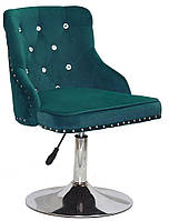 Стілець Olimp SV CH-Base зелений 1003 велюр з каретною стяжкою зі стразами Swarovski, хромована кругла опора, фото 3