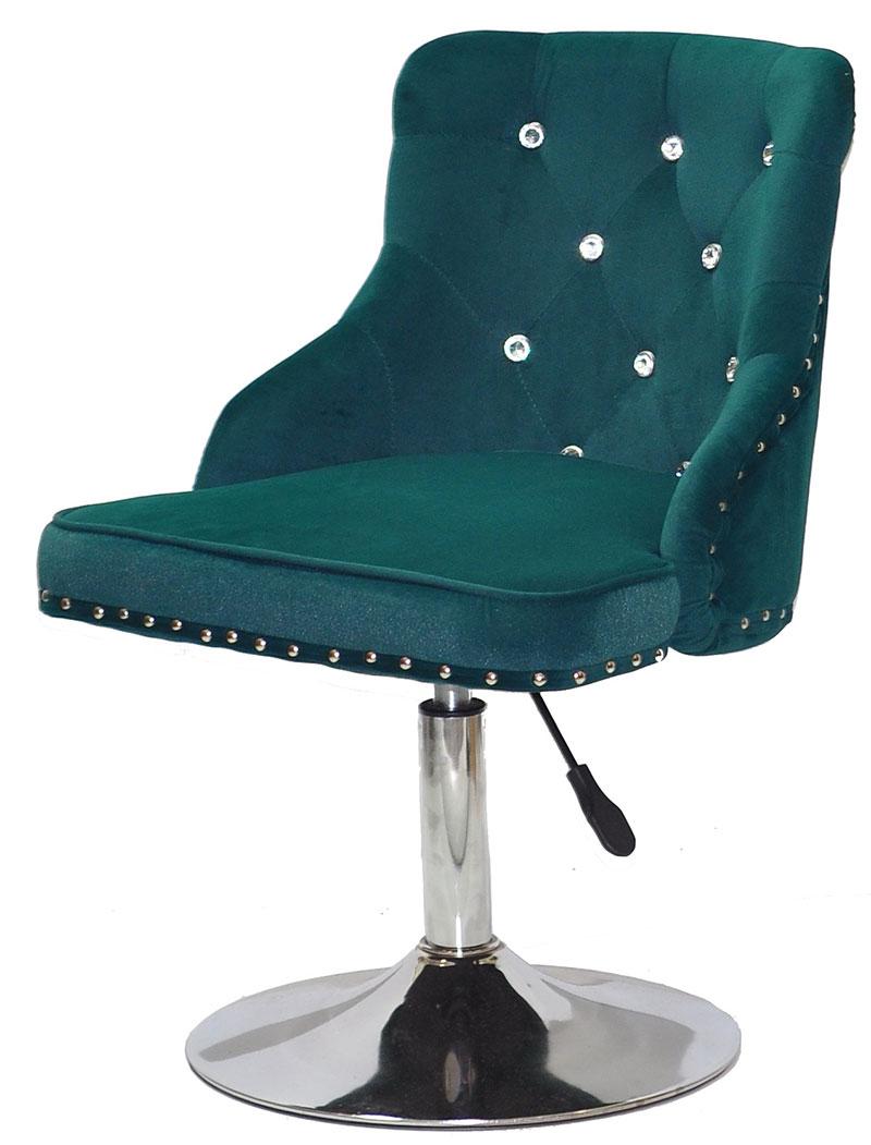 Стілець Olimp SV CH-Base зелений 1003 велюр з каретною стяжкою зі стразами Swarovski, хромована кругла опора, фото 1
