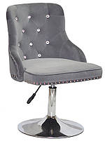 Стілець Olimp SV CH-Base сірий 1004 велюр із каретною стяжкою зі стразами Swarovski, хромована кругла опора, фото 3