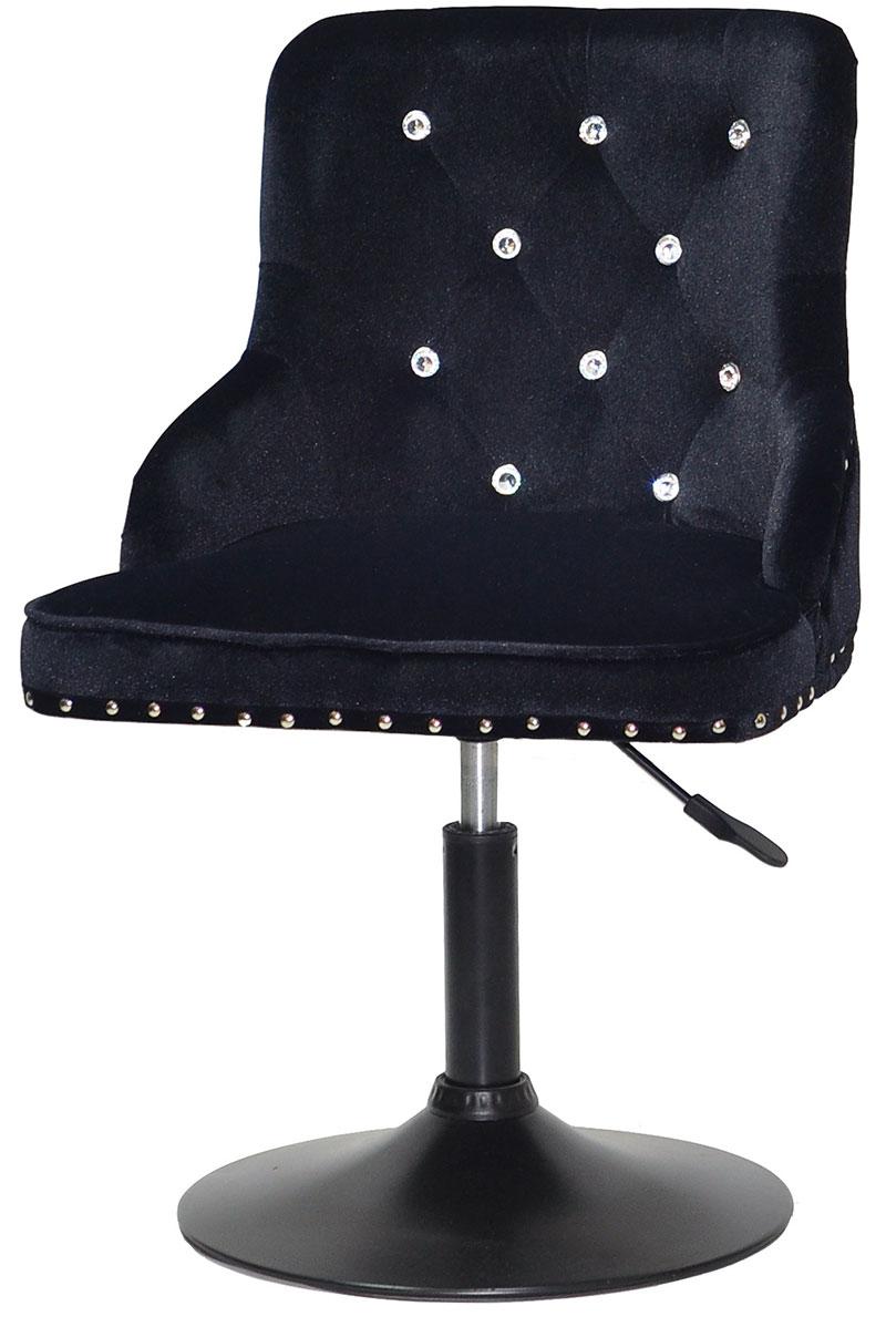 Стілець Olimp SV BK-Base чорний 1011 велюр з каретною стяжкою зі стразами Swarovski, чорна кругла опора, фото 1