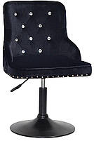 Стілець Olimp SV BK-Base чорний 1011 велюр з каретною стяжкою зі стразами Swarovski, чорна кругла опора, фото 3