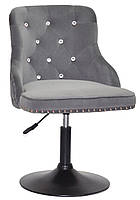 Стілець Olimp SV BK-Base сірий 1004 велюр із каретною стяжкою зі стразами Swarovski, чорна кругла опора, фото 3