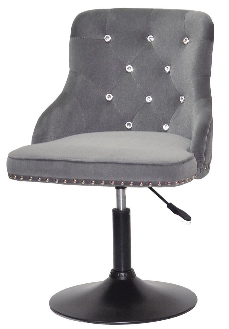 Стілець Olimp SV BK-Base сірий 1004 велюр із каретною стяжкою зі стразами Swarovski, чорна кругла опора, фото 1