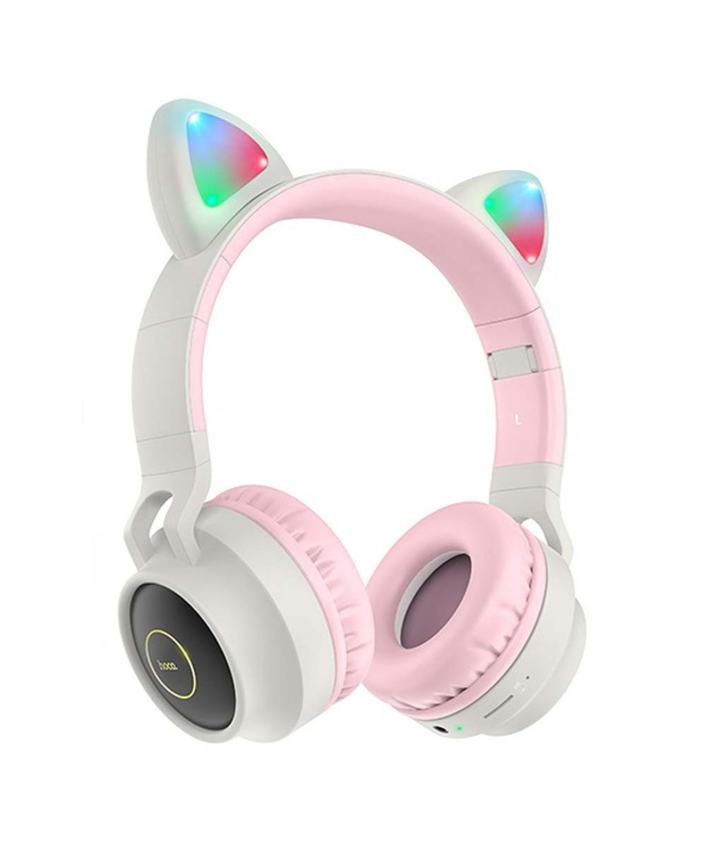 Навушники безпровідні накладні з мікрофоном HOCO W27 Cat ear Сірий/ Рожевий (W27GREY)