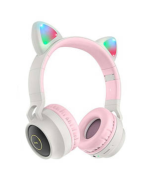 Навушники безпровідні накладні з мікрофоном HOCO W27 Cat ear Сірий/ Рожевий (W27GREY), фото 1