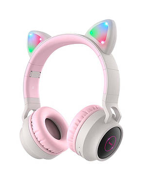 Навушники безпровідні накладні з мікрофоном HOCO W27 Cat ear Сірий/ Рожевий (W27GREY), фото 3