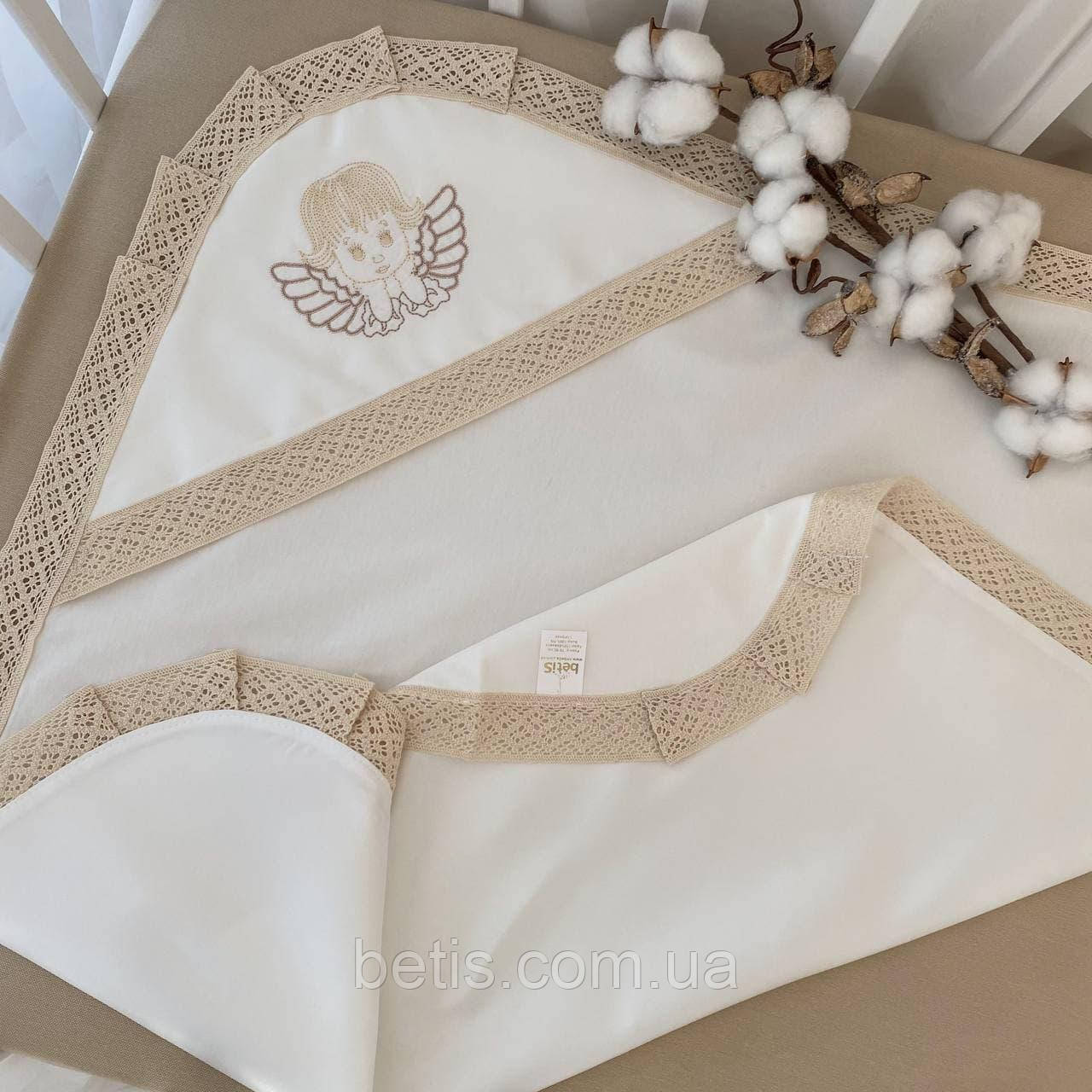 Крижма BetiS "Світлий янгол" подвійна з вишивкою Білий/срібло Атлас,кулір 27682575 75*100 см