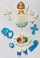 Кондитерські цукрові фігурки на торт на хрестини на день народження дитини набір Ангел Малюк № 1 блакитний