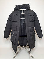Длинная зимняя подростковая куртка парка на мальчика из плащевки на силиконе, Рэп