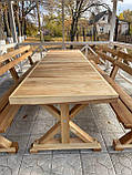 Дерев'яний садовий комплект 3м з ясена (Стіл та 2 Лавки) "Пісочний годинник". Колір: Льняна олія, фото 3