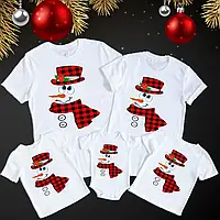 Футболки новорічні Фемілі Лук Family Look для всієї родини "Сніговики в картатих шарфах та капелюхах" Push IT