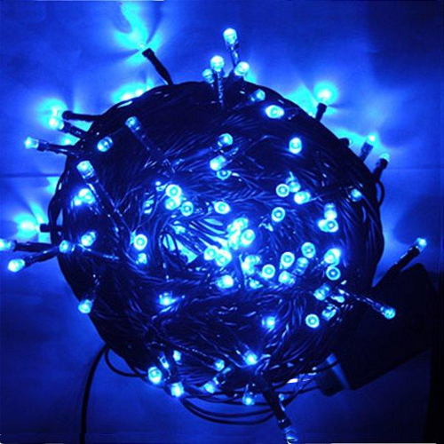Гірлянда новорічна 200LED 20м чорний дріт Синій | Світлодіодна стрічка вулична вологостійка мерехтлива