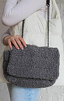 Жіноча стильна сумка через плече в кольорах, сумки крос-боді, сумка на ланцюжку, сумка з каракуля Сірий
