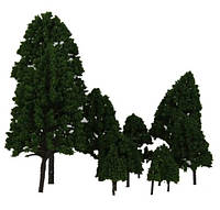 Деревья набор размер 2,5-16 см, для диорам, подставок, миниатюр, макетов железной дороги или архитектуры Темно-зеленый