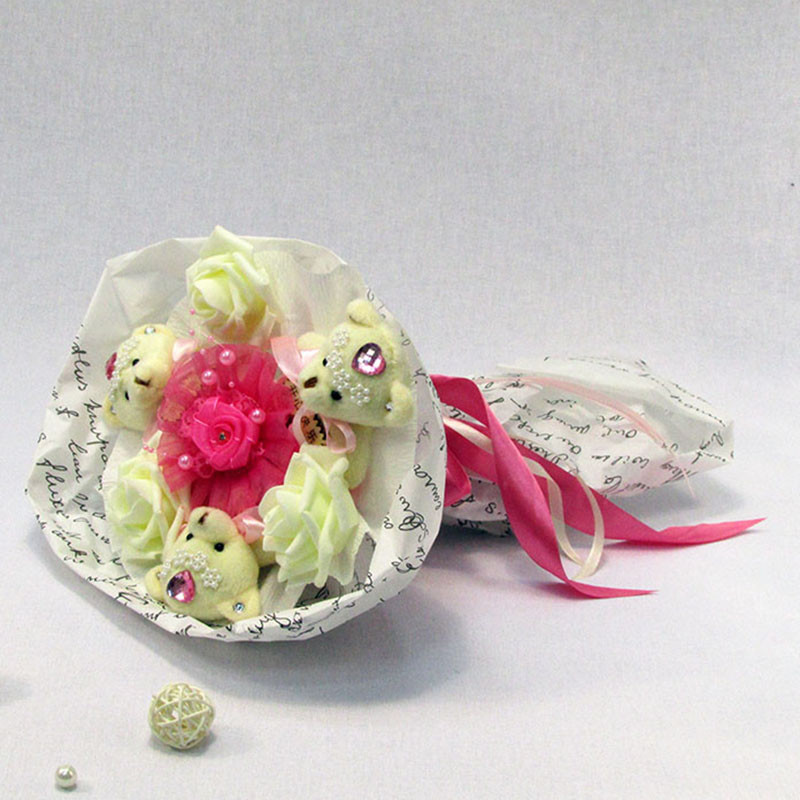 Букет із іграшок Ведмедики 3 рожеві в білому Крафті, фото 1