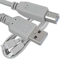 Шнур USB, штекер A - штекер В, Vers- 2.0, Ø4.5мм, 1.8м, серый