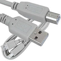 Шнур USB, штекер A - штекер В, Vers - 2.0, Ø4.5мм, 5м, сірий