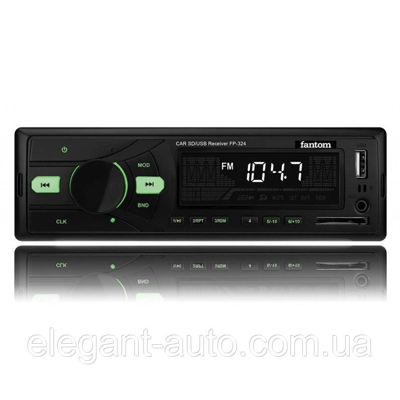 Автомагнітола Fantom FP-324 (Black/Green)/USB/SD/4x50W/Живлення 24 Вольта!