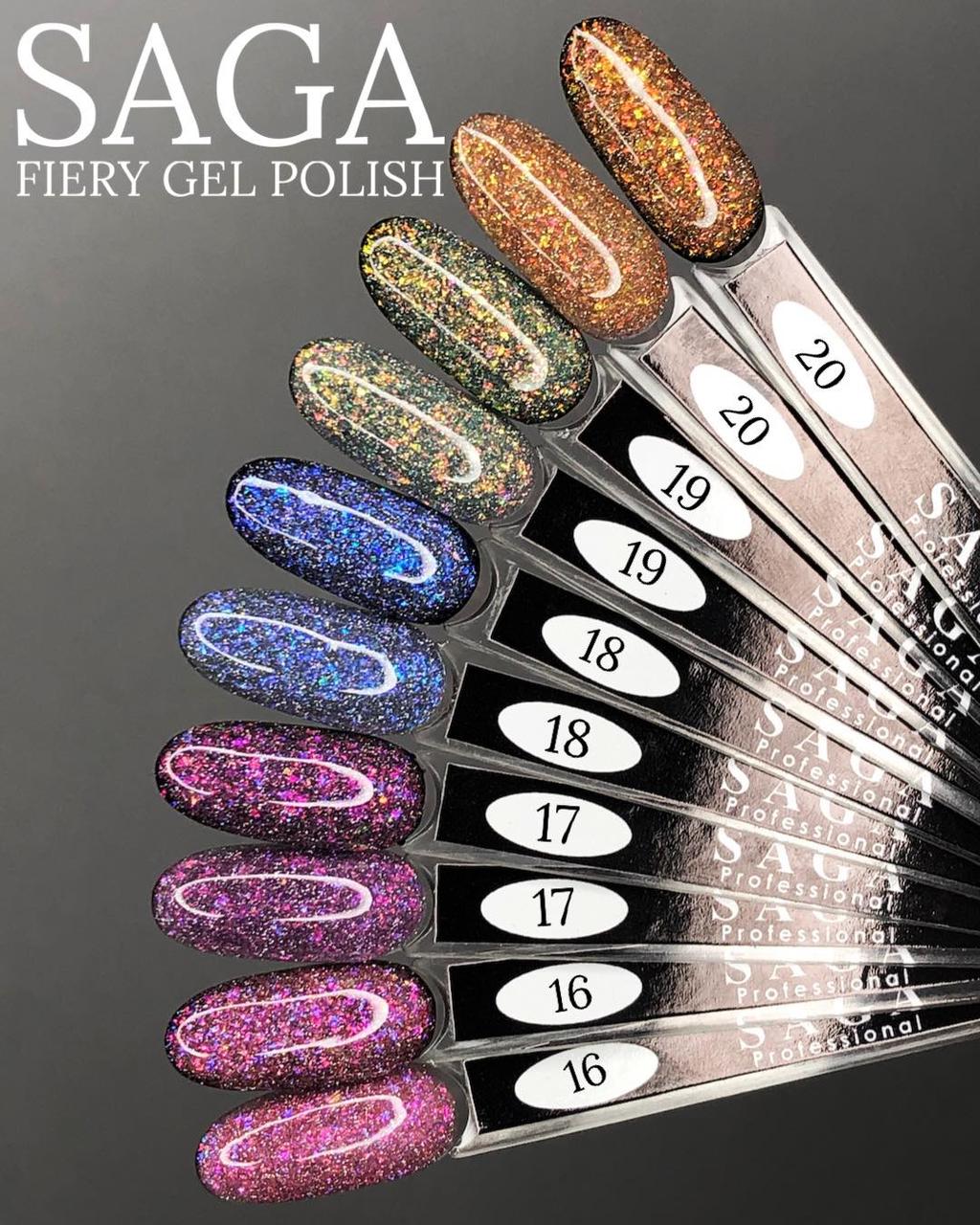 Гель-лак Saga Fiery Gel 23 плотный, цвет - искристый изумруд со светоотражающим шиммером и мелкими блестками - фото 6 - id-p1520515054