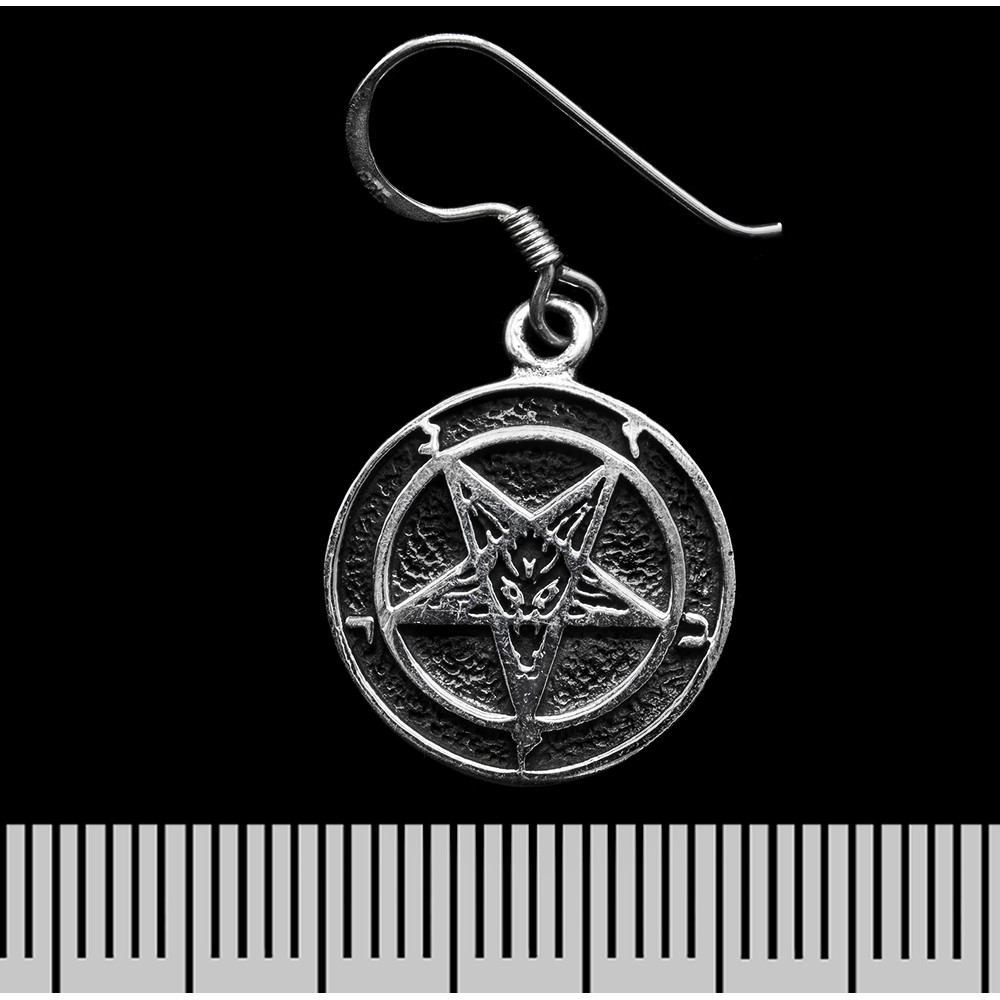 Сережка-гачок Перевернута пентаграма з козлом (срібло, 925 проба)