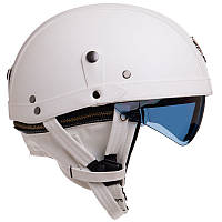 Шлем-каска ретро кожа PU с очками белая размер M, L