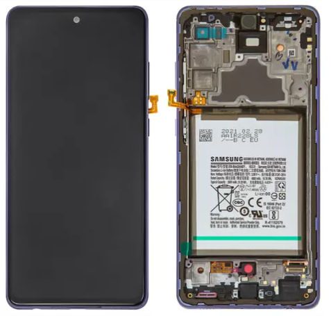 Дисплей для Samsung A725 Galaxy A72 (2021) | A726 | A72 5G з сенсорним склом в рамці з акумулятором (Фіолетовый) Оригінал