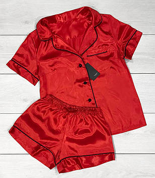 Червона атласна сорочка та шорти. Жіноча піжама. Одяг для сну та відпочинку
