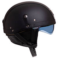 Шлем-каска ретро кожа PU с очками черная размер S M L