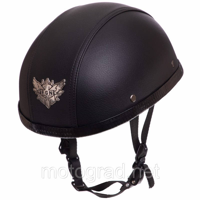 Шолом-каска ретро шкіра PU без вушок чорна розмір L , XL, фото 1