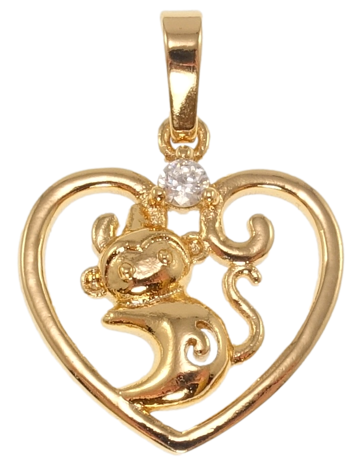 Кулон Xuping Позолота 18K "Серце Знак Східного Зодіаку Мавпа" для ланцюжка до 6мм