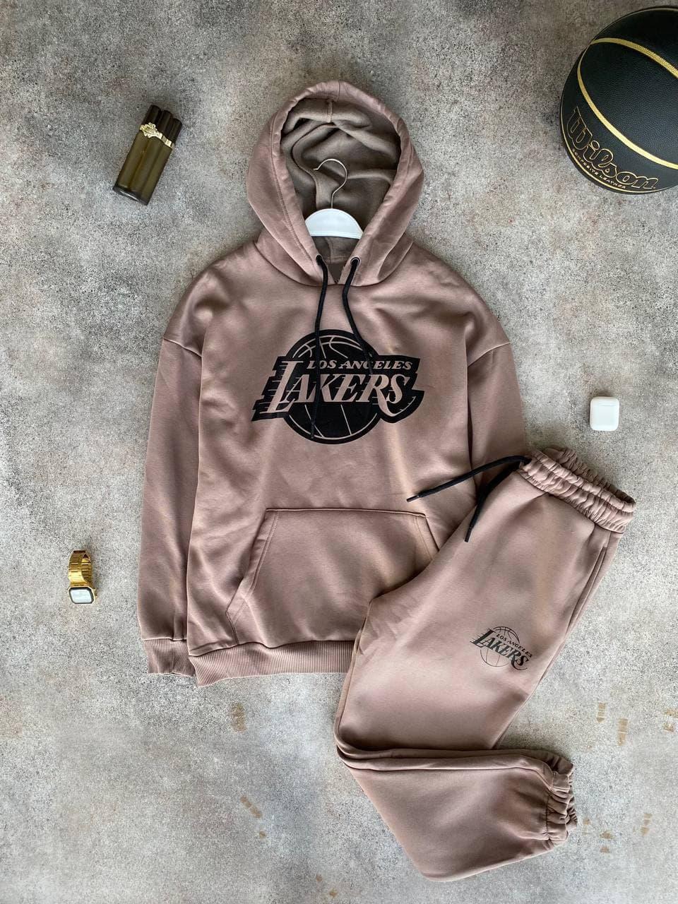 Спортивний костюм чоловічий зимовий з начісом з капюшоном Lakers Beige