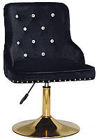 Стілець Olimp SV GD-Base чорний 1011 велюр з каретною стяжкою зі стразами Swarovski, золота кругла опора, фото 3