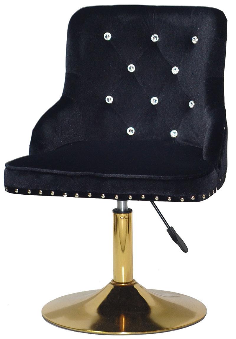 Стілець Olimp SV GD-Base чорний 1011 велюр з каретною стяжкою зі стразами Swarovski, золота кругла опора, фото 1