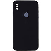 Защитный чехол на Iphone Xs чёрный Silicone Case Square Full Camera Protective (AA)