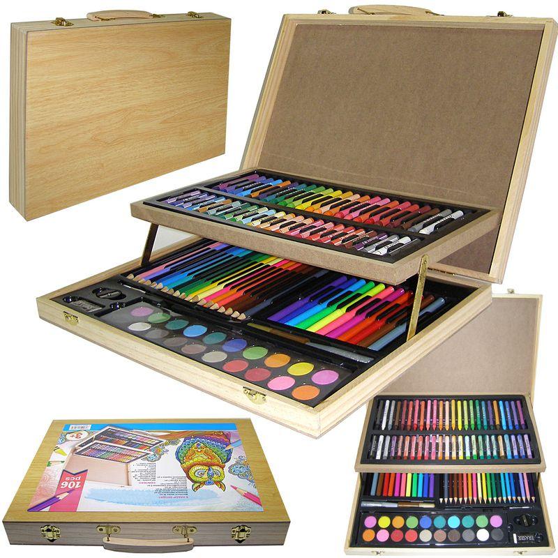 Набір для малювання 52-106 "Бамбук", 106 предметів, дерев'яна упаковка з ручкою