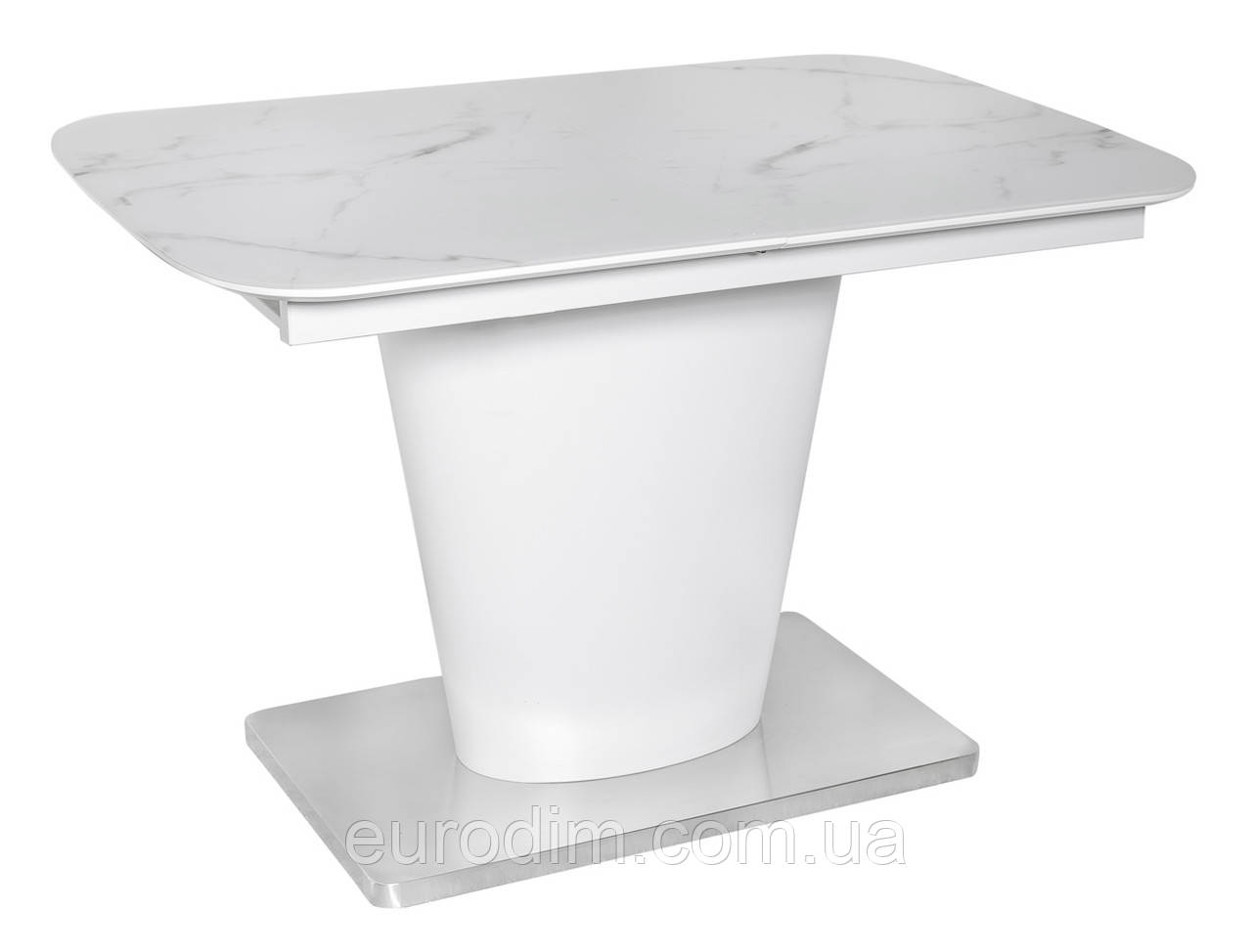 Стол обеденный раскладной стеклянный с МДФ белый мрамор сатин DAOSUN DT 874