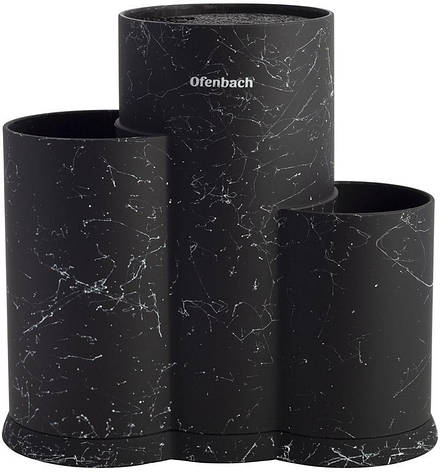 Підставка-колода Ofenbach Black Marble для кухонних ножів і ножиць 23х12х22см, потрійна кругла, фото 1
