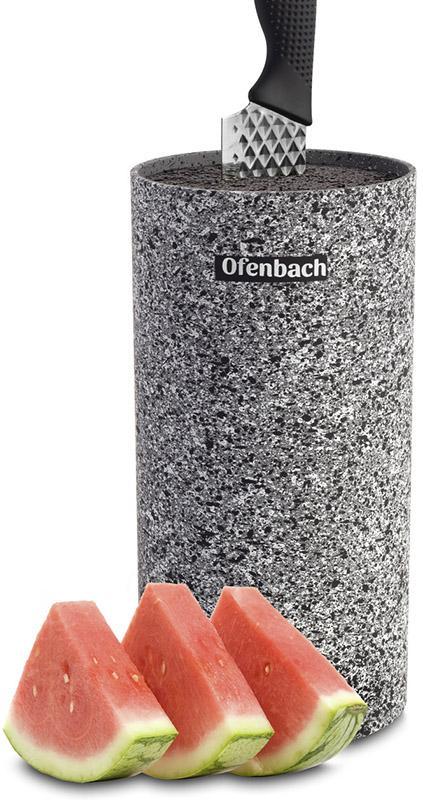 Підставка-колода Ofenbach Grey Marble для кухонних ножів 11х11х22 см, кругла