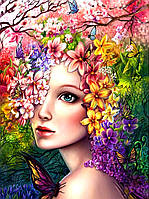 Картина для выкладывания круглыми камнями Девушка с цветами в волосах 33*43 см алмазная вышивка (6006)